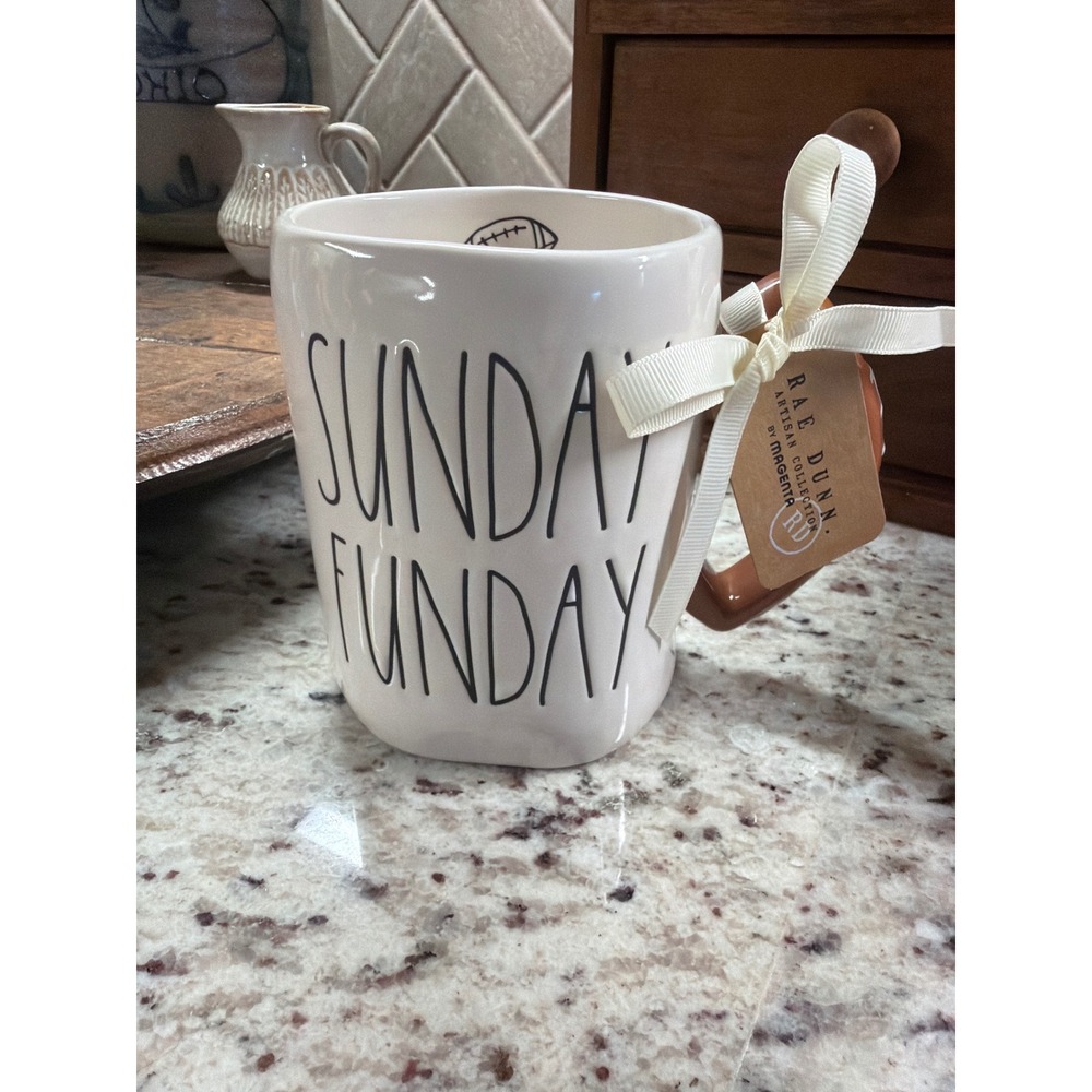 Rae Dunn Sunday Funday Football Mug with Football Handle and Hangtag